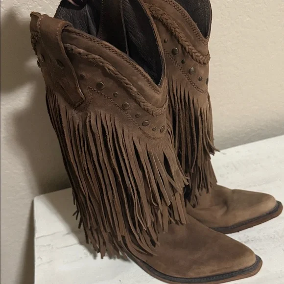 LIBERTY Black Brown Fringe Heeled Boots - Picture 1 of 2